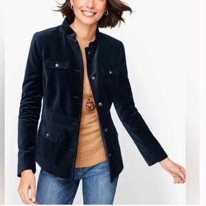 NWT TALBOTS VELVET MILITARY NAVY BLUE BLAZER JACKET napoleon style GRACE FIT 12